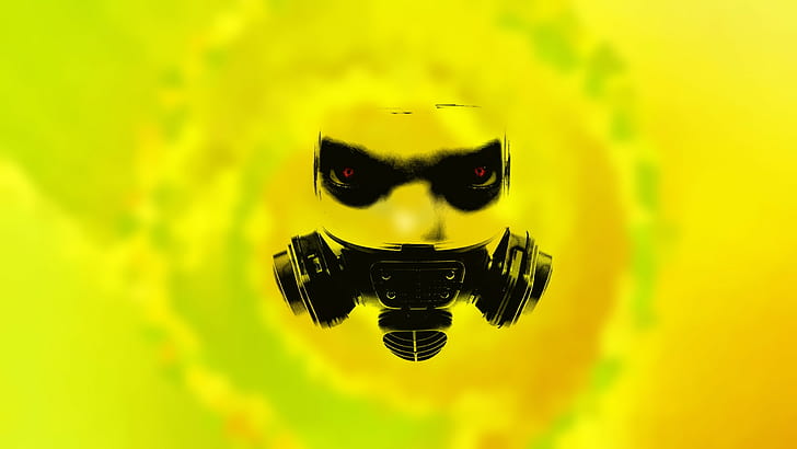 Austin Yellow, ojos rojos, máscaras de gas, Fondo de pantalla HD