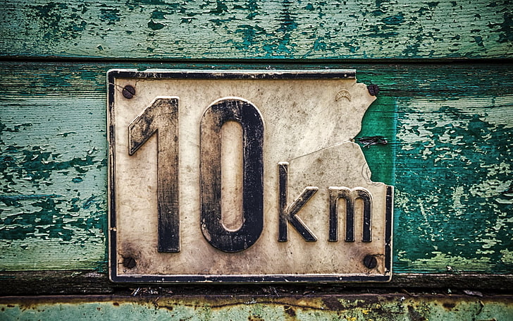 10 km sticker, signboard, figure, kilometer, retro, HD wallpaper
