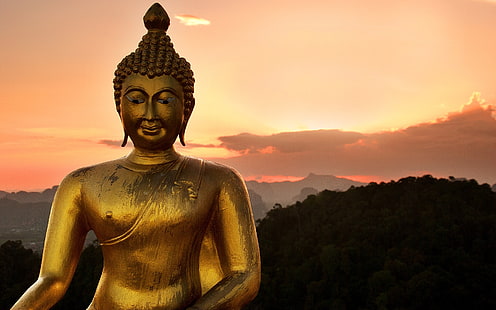Estatua dorada del Señor Buda, estatua de acero de Buda, Dios, Señor Buda, dorado, Buda, estatua, señor, Fondo de pantalla HD HD wallpaper