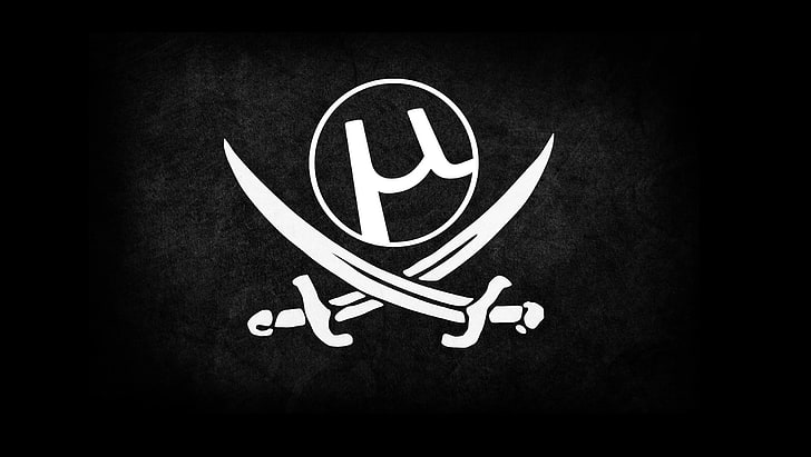 vit och svart 2-svärd och bokstaven u logotyp, pirater, piratkopiering, torrent, HD tapet