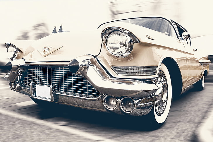 classic beige Cadillac Eldorado coupe, cadillac, oldtimer, front view, HD wallpaper