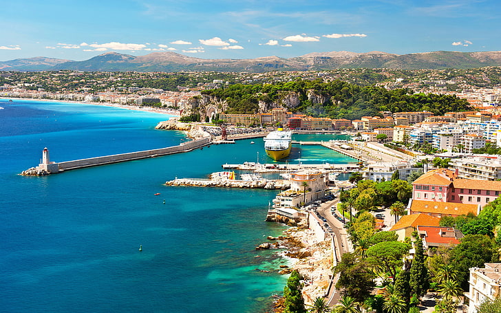 Bella città della riva del Mar Mediterraneo Francia Mar Mediterraneo Ultra HD Wallpaper per telefoni cellulari e tablet desktop 3840 × 2400, Sfondo HD
