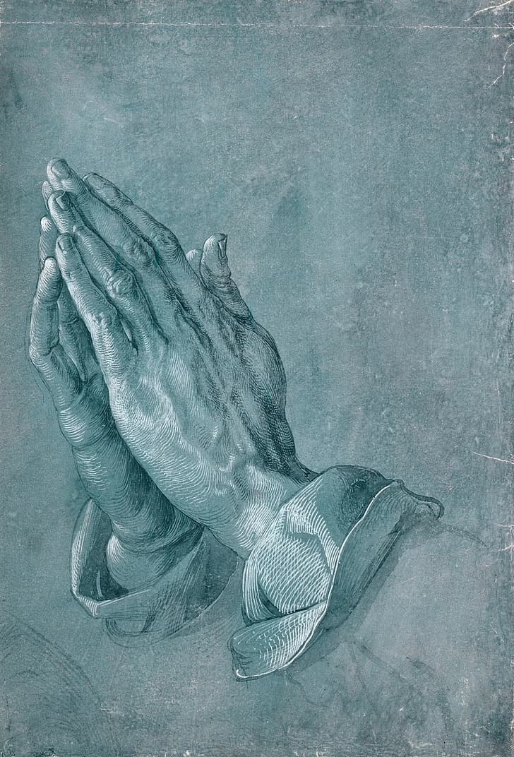 albrecht durer, illustration, artwork, hand gesture, hands, prayer, praying, ink, litography, HD wallpaper