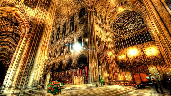 katedral, HDR, interior, Notre-Dame, Paris, arsitektur Gothic, Wallpaper HD HD wallpaper