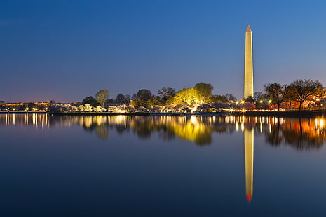 The washington monument under blue sky, washington dc, washington dc, Washington DC, Dawn, HDR, washington monument, dc, tidal  basin, usa, united  states, american  morning, tower  building, landmark, architecture, background, scene, scenic, scenery, landscape, trees, foliage, historic, historical, history, classic, city, capital, urban, water, reflections, symmetry, symmetric, symmetrical, sky, beautiful, epic, travel, tourism, long  exposure, lamp, lamps, light, dark, darkness, contrast, glow, blue  hour, yellow, colorful, colourful, vivid, stock, resource, image, photo, photograph, picture, ca, lake, reflection, famous Place, night, asia, HD wallpaper HD wallpaper