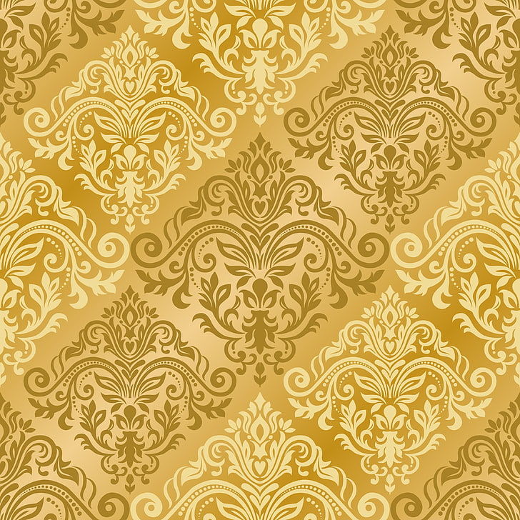 pattern, vector, texture, gold, ornament, with, seamless, damask, HD wallpaper