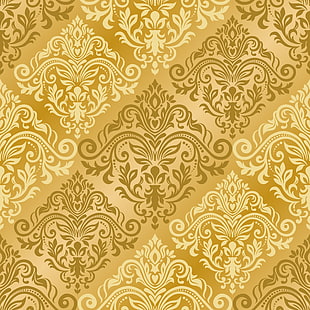 patrón, vector, textura, oro, ornamento, con, sin costura, damasco, Fondo de pantalla HD HD wallpaper