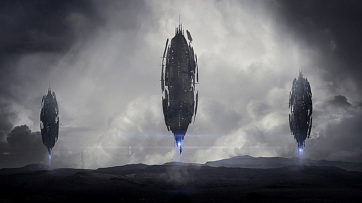 Wallpaper mit drei Raumschiffen, Kunstwerke, Science-Fiction, HD-Hintergrundbild