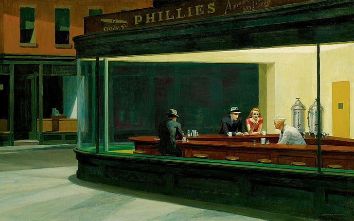 Arte Clássica, Edward Hopper, Nighthawks, pintura, Restaurante, HD papel de parede