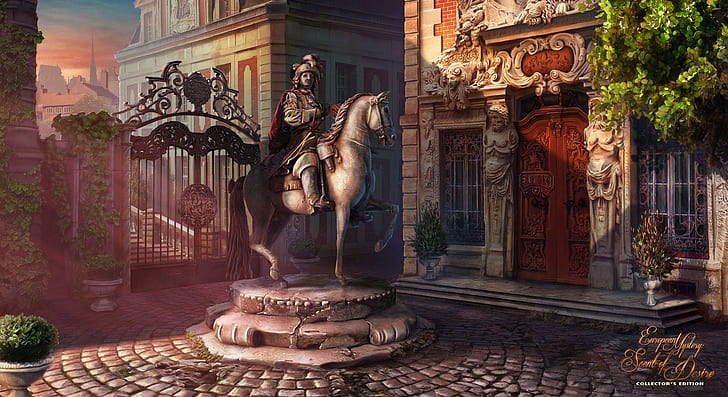European Mystery - Scent Of Desire04, prajurit trojan kuno yang menunggangi lukisan kuda, benda tersembunyi, video game, game, Wallpaper HD