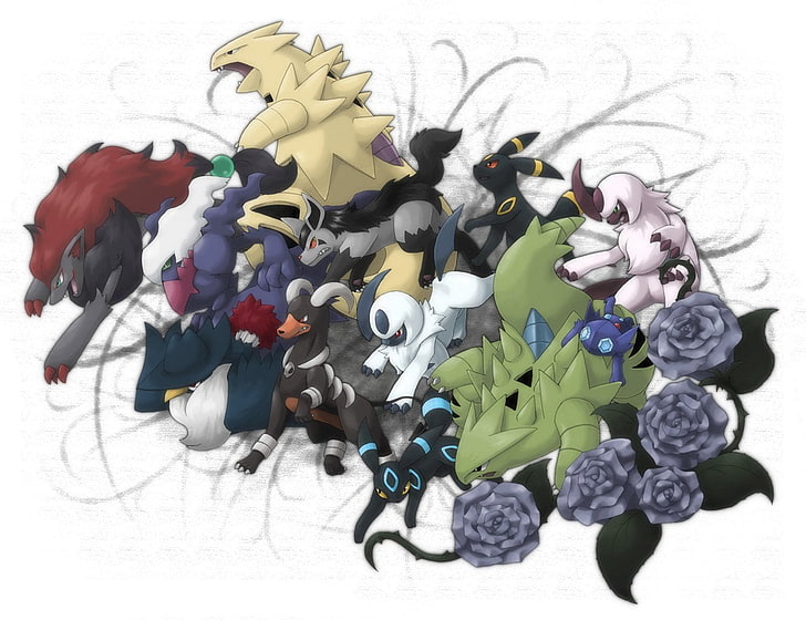 Pokémon, Absol (Покемон), Dark Pokémon, Darkrai (Покемон), Honchkrow (Покемон), Houndoom (Покемон), Mightyena (Покемон), Sableye (Покемон), Блестящий покемон, Tyranitar (Покемон), Umbreon (Pokémon Zokémon)Покемон), HD обои