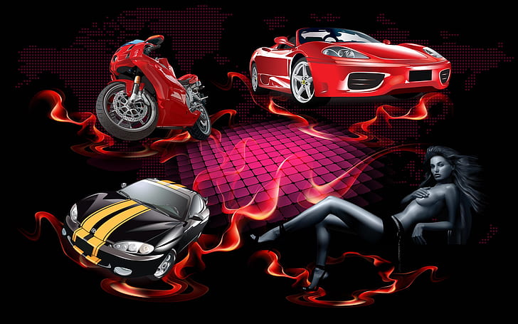 Red fire red car, Red, Car, Fire, HD wallpaper