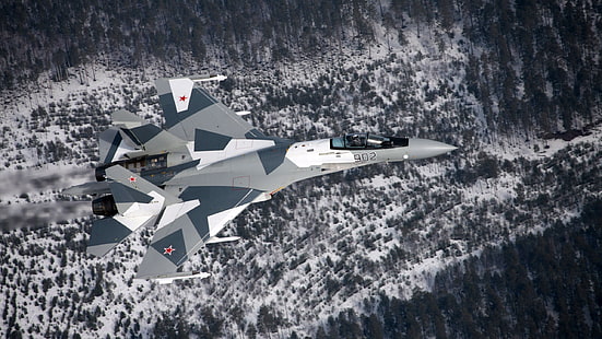 灰色と白の飛行機のおもちゃ、軍、軍用機、ジェット戦闘機、スホーイSu-35、スホーイ、ロシア空軍、 HDデスクトップの壁紙 HD wallpaper