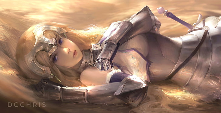 Jeanne d'Arc, Fate Series, Fate / Grand Order, Fate / Apocrypha, Linjal (Fate / Apocrypha), anime-tjejer, Pansar, långt hår, blont hår, HD tapet