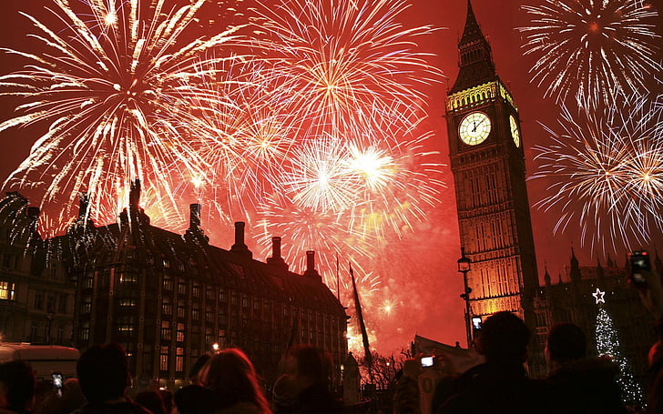 Photography, Fireworks, Big Ben, Colorful, Colors, London, New Year, HD wallpaper