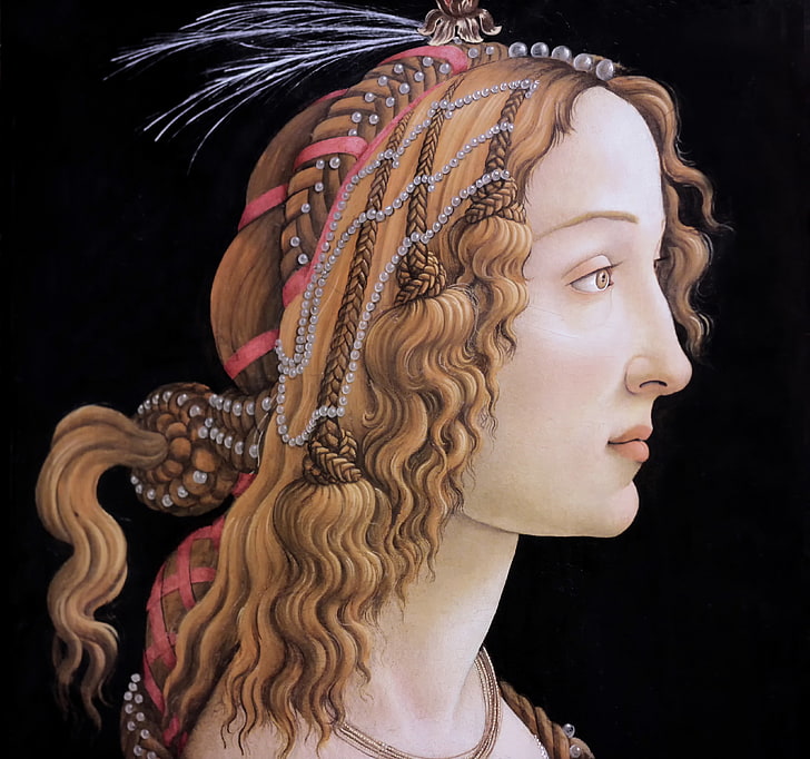 kahverengi saçlı kadın illüstrasyon, resim, Frankfurt am Main, Sandro Botticelli, büyük İtalyan ressam, tempera, Simonetta Vespucci, Genç bir kadının portresi, Stadel Sanat Enstitüsü, Bir bayan portresi, HD masaüstü duvar kağıdı