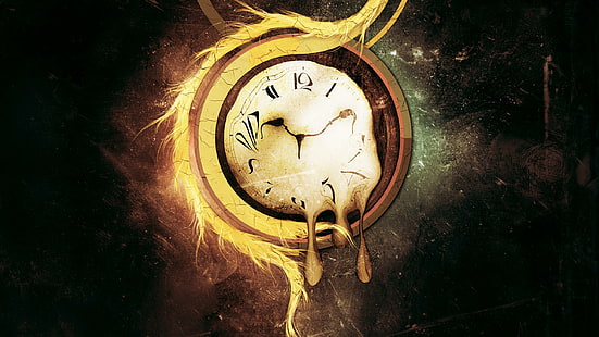 Reloj de fusión, ilustraciones de reloj de fusión marrón y beige, arte digital, 2560x1440, reloj, líquido, tiempo, Fondo de pantalla HD HD wallpaper