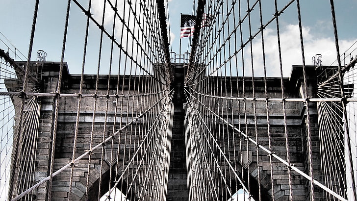 paysage urbain, ville, pont de Brooklyn, pont, USA, Fond d'écran HD