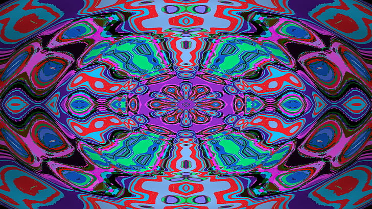 Mandala psychedelic, seni warna-warni, 3d-dan-cg, abstrak, warna, bunga, Wallpaper HD