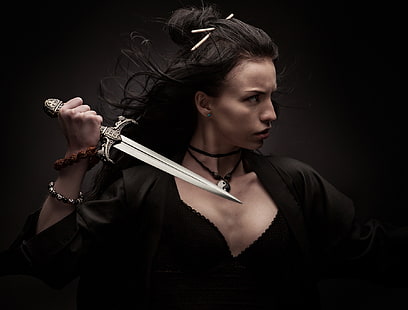 خنجر ، قلادة ، المرأة ، نموذج ، انشقاق، خلفية HD HD wallpaper