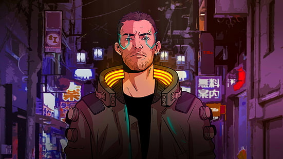 digitale kunst, grafik, videospiele, cyberpunk, cyberpunk 2077, v, männer, science fiction, frontalansicht, HD-Hintergrundbild HD wallpaper