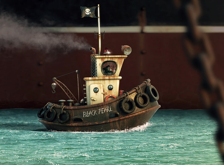 Capitano, barca marrone dipinto, Artistico, 3D, Nave, Divertente, Capitano, Pirata, Carino, Capitano di mare, Sfondo HD