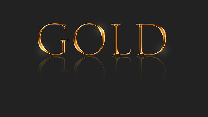 Gold digital wallpaper, gold, typography, reflection, gray background, HD wallpaper