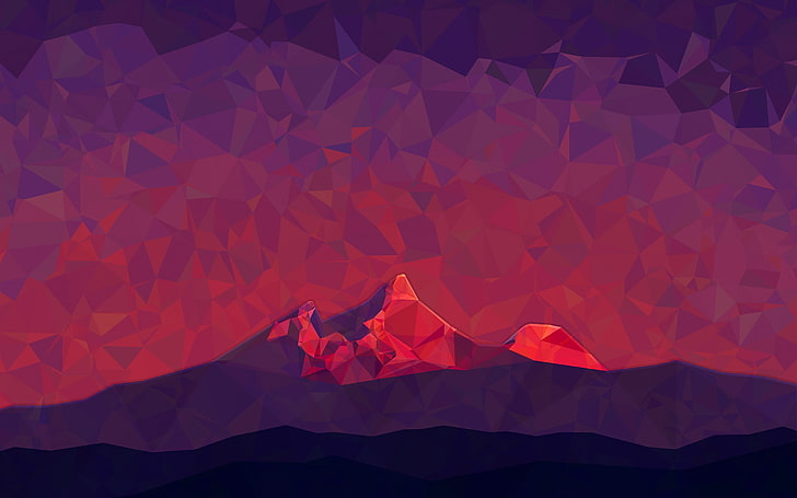 الجبال الحمراء التوضيح ، التوضيح الجبل الأحمر والأسود ، بولي منخفض ، الجبال ، مجردة ، بولي ، الفن الرقمي، خلفية HD