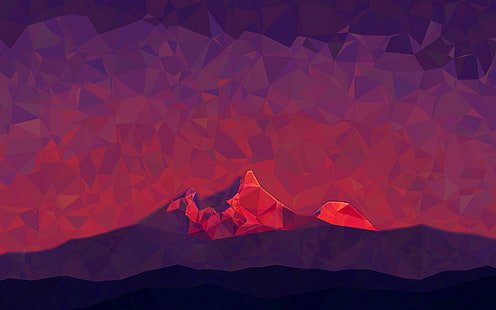 червена планина илюстрация, червена и черна планинска илюстрация, ниско поли, планини, абстрактно, поли, цифрово изкуство, HD тапет HD wallpaper