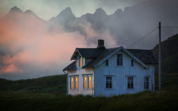 weißes Holzhaus, Häuschen, allein, Haus, HD-Hintergrundbild