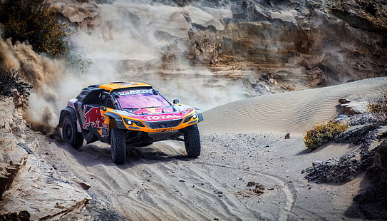 Sand, Auto, Sport, Machine, Speed, Race, Peugeot, Red Bull, 300, Rally, Dakar, SUV, The front, The roads, DKR, 3008, Peugeot 3008 DKR, HD wallpaper HD wallpaper
