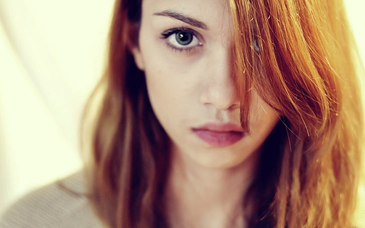 woman's face, girl, red hair, look, sadness, HD wallpaper