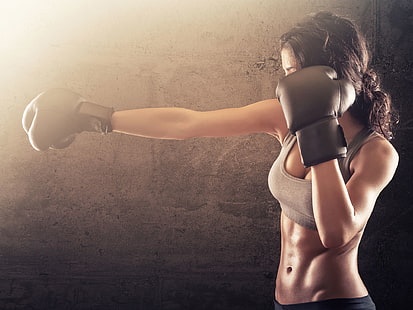 pair of black boxing gloves, woman, boxing, gloves, HD wallpaper HD wallpaper