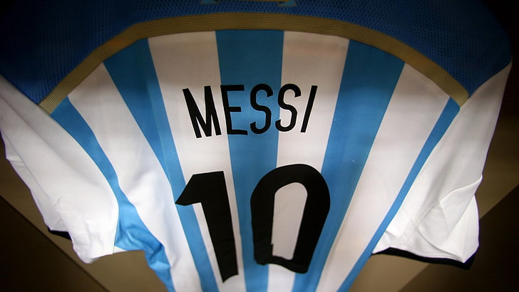 teal and white Argentina Lionel Messi jersey shirt, Lionel Messi, Argentina, soccer, HD wallpaper