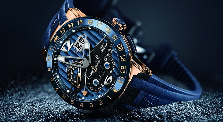 Ulysses Nardin Blue HD Wallpaper, round blue chronograph watch with strap, Aero, Macro, HD wallpaper