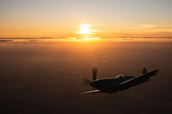 Sunset, Screw, Fighter, Spitfire, RAF, La Segunda Guerra Mundial, Supermarine Seafire, Spitfire PR.Mk XI, Fondo de pantalla HD