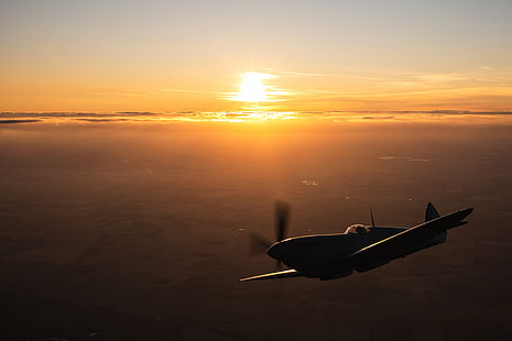 Залез, винт, изтребител, Spitfire, RAF, Втората световна война, Supermarine Seafire, Spitfire PR.Mk XI, HD тапет HD wallpaper