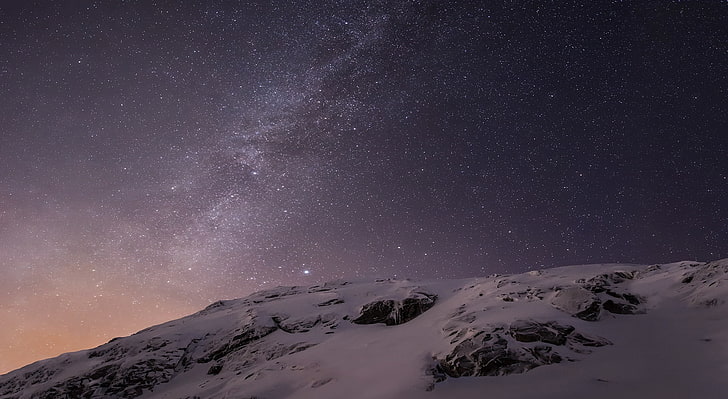 Apple iOS Mountains and Galaxy HD Wallpaper, snow-covered field, Computers, Mac, Galaxy, Landscape, Apple, Night, Mountains, sky, computer, nature, apple ios, HD wallpaper