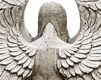 Angel's Wings, kanatlı gri beton heykel, Sanatsal, Heykel, Plaj, Melek, Kanatlar, Kum, Tüyler, Massachusetts, unitedstates, crescentbeach, desaturate, revere, reverebeach, suffolk, HD masaüstü duvar kağıdı HD wallpaper