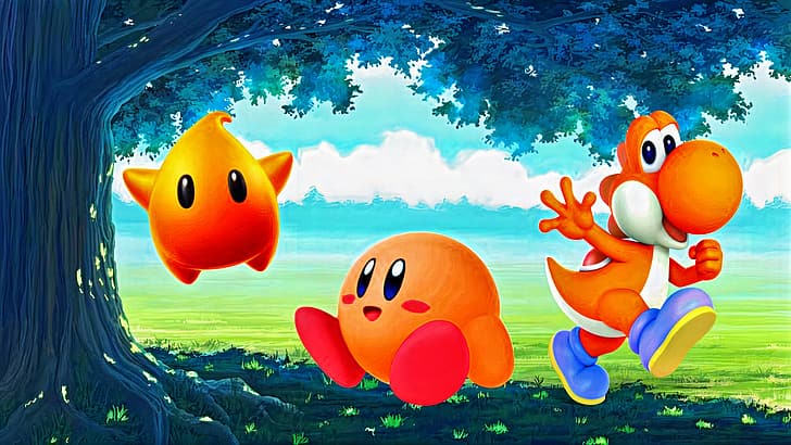 Kirby, Yoshi, Luma (Karakter Mario Bros.), Wallpaper HD