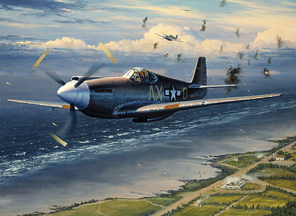 illustration de jet de chasse gris et argent, avions militaires, avion, avion, seconde guerre mondiale, Fond d'écran HD HD wallpaper