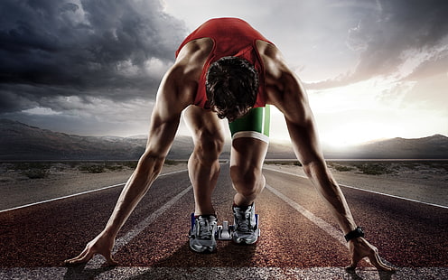 Leichtathletik-Haltung, rotes Trägershirt der Männer, Sport, andere, Leichtathletik, HD-Hintergrundbild HD wallpaper