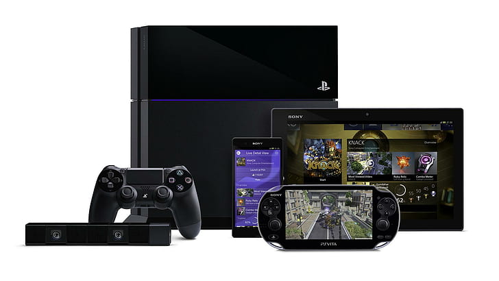 Gadgets, black sony ps4 with controller, computers, 1920x1080, sony, playstation, gadget, playstation4, tablet, vita, HD wallpaper