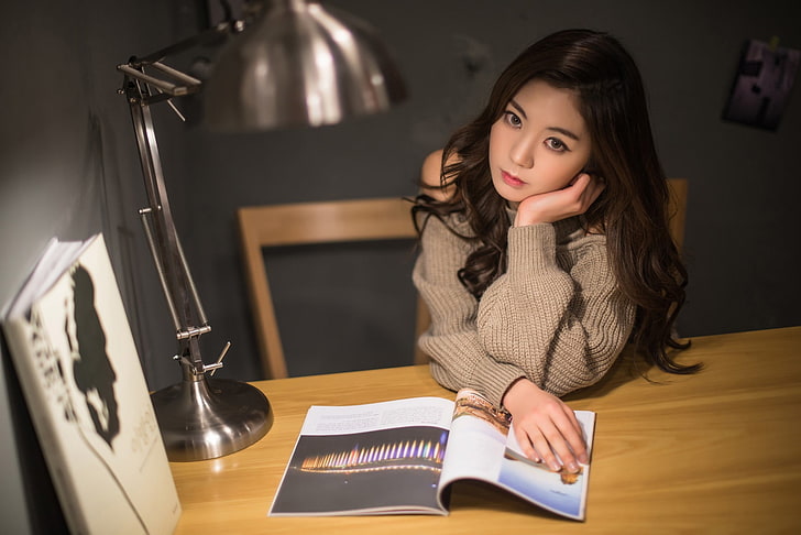 Chae Eun, wanita, Asia, model, berambut cokelat, berpikir, memandang penonton, Wallpaper HD