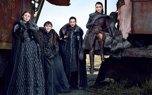donne, attore, Game of Thrones, House Stark, Arya Stark, Sansa Stark, Jon Snow, Bran Stark, Sfondo HD HD wallpaper
