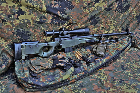 rifle sniper preto AWM, armas, binóculos, rifle, sniper, L96A1, HD papel de parede HD wallpaper