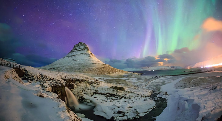 Northern Aurora Lights, green Northern lights, Nature, Mountains, HD wallpaper