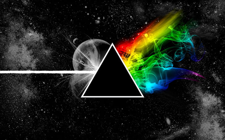 pink floyd, triangle, space, planet, colors, black triangle illustration, pink floyd, triangle, space, planet, colors, HD wallpaper