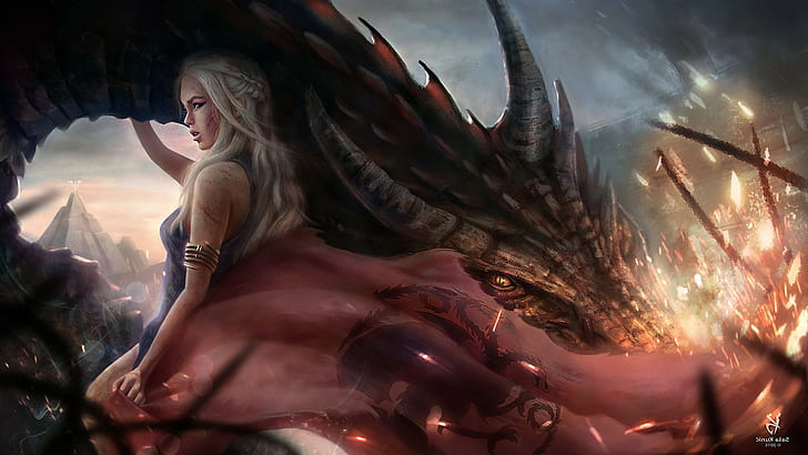juego de tronos daenerys targaryen dragon house targaryen obra de arte de fantasía, Fondo de pantalla HD