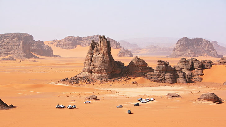 desert, wadi, sahara, algeria, rock, africa, landscape, sand, geology, sky, formation, HD wallpaper